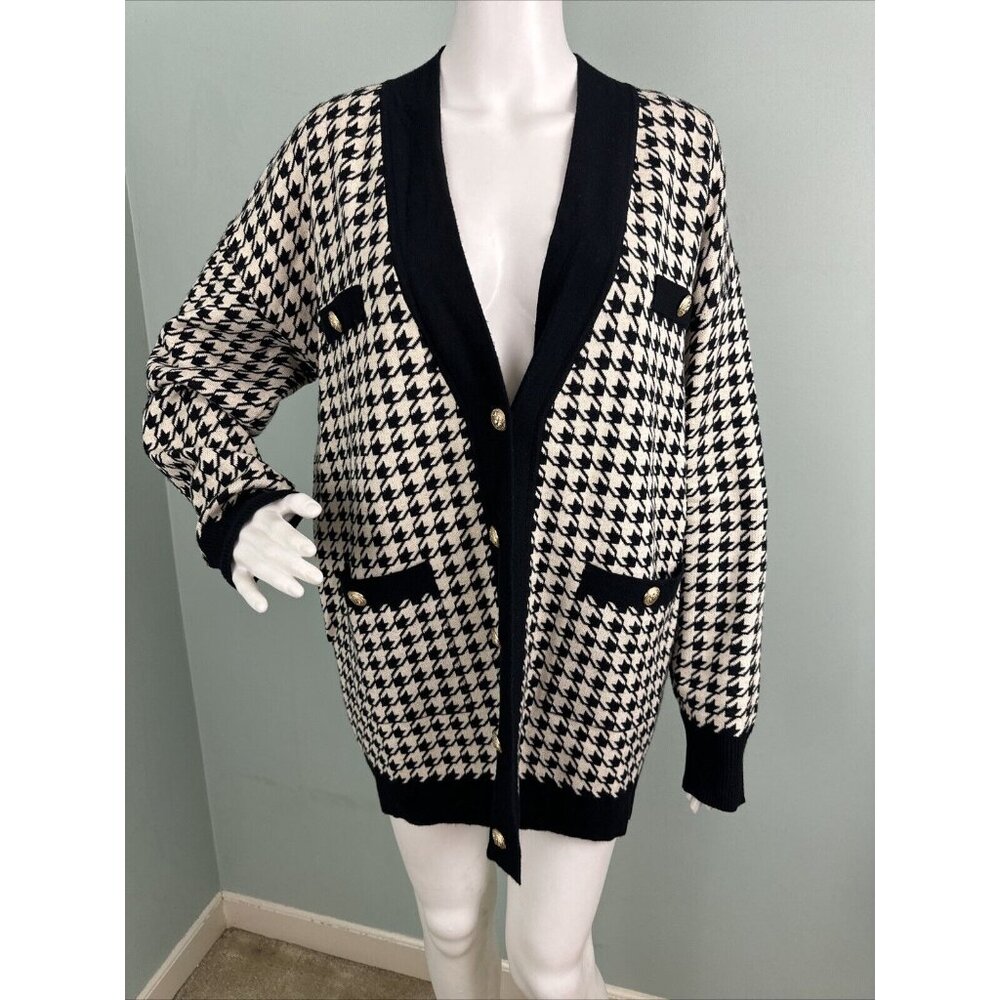 Elie Tahari Black and White Houndstooth Cardigan